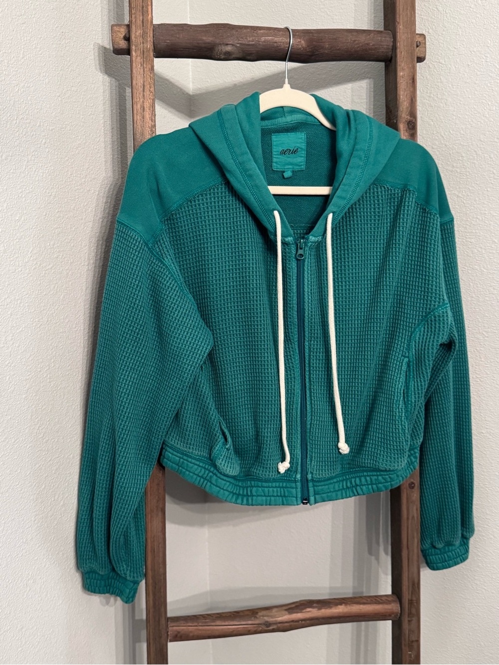 aerie Bright Teal Waffle Knit Hoodie- women’s small